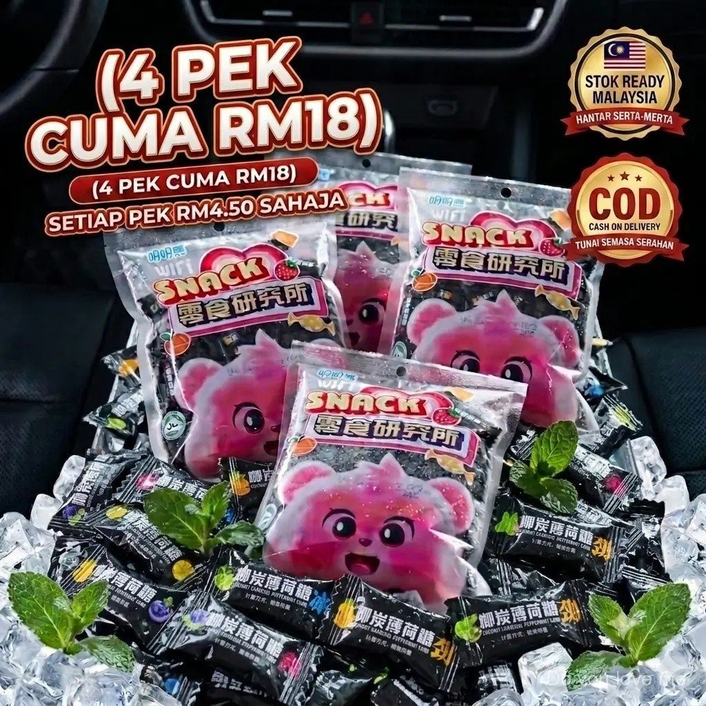 (Kira-kira 90 biji) Gula-gula Pudina Arang Kelapa — Makanan Halal，Teknologi Karbon Kelapa, nafas seg