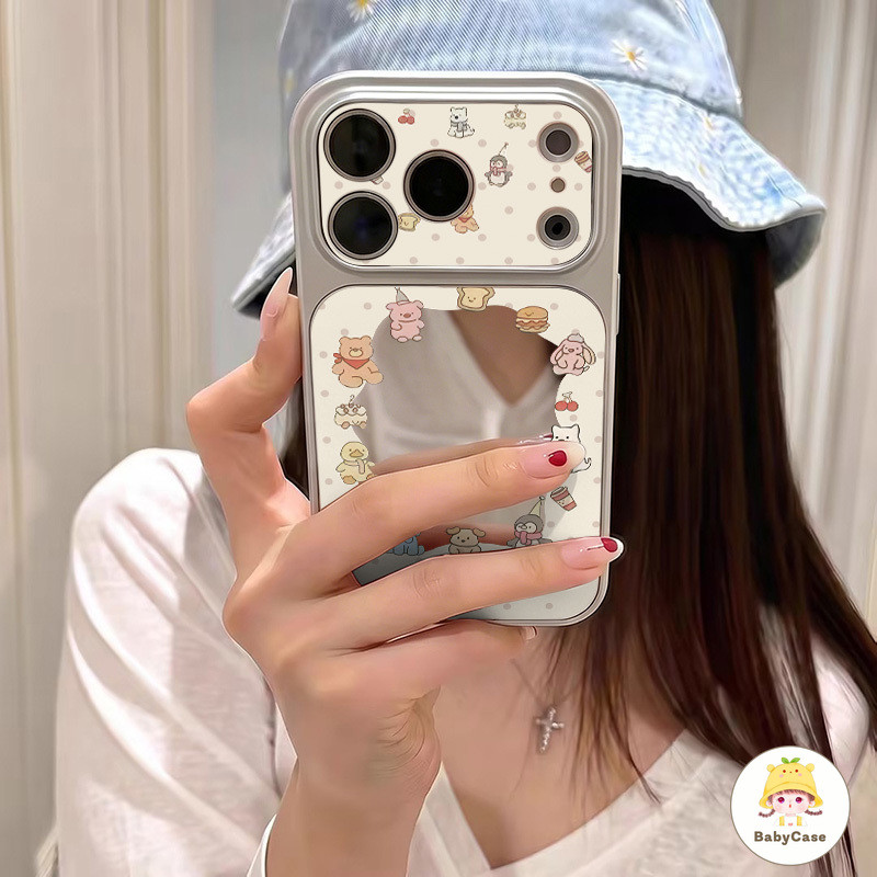 กระจกลายจุดสัตว์การ์ตูน เคส เข้ากับ iPhone 17 15 16 13 14 12 11 Pro Max XR X XS Max 15 16 Plus Air 16 13 12 Pro TPU