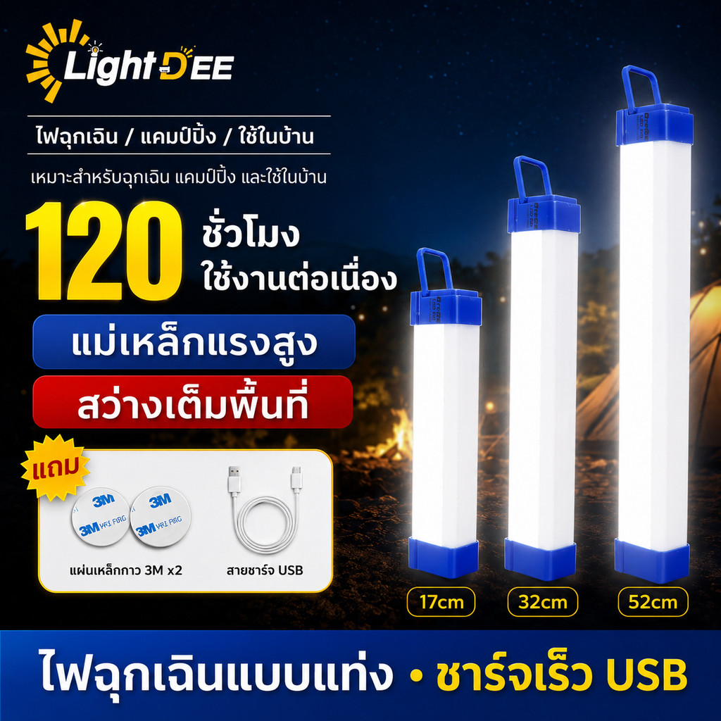 หลอดไฟ LED ไฟฉุกเฉิน3โหมดแบบพกพา9W/120W/180W ติดกำแพง แขวนผนัง ชาร์จUSB