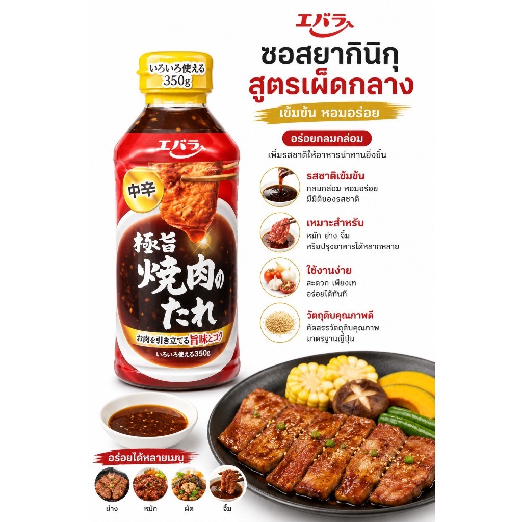 ถูกที่สุด Ebara Goku Yakiniku Sauce Medium Spicy 350 กรัม ซอสยากินิกุสูตรเผ็ดกลาง