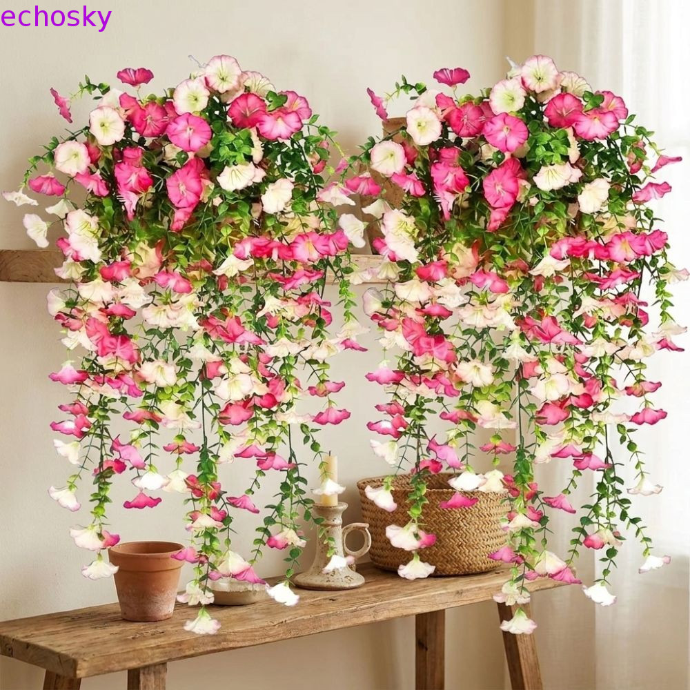 ECHOSKY Faux Silk Morning Glory Vines, Vibrant สี UV-Resistant ประดิษฐ์ Morning Glory ดอกไม้, พลาสติ