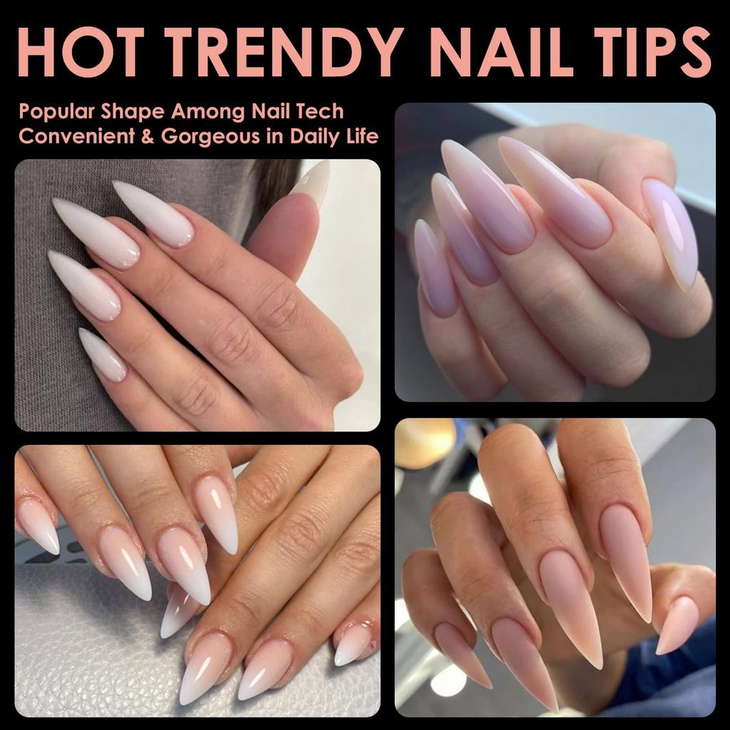 Medium Stiletto Soft Gel Nail Tips, BORNBYME 240 PCS Pre Buff Full Cover Shaped Nail Extenison Tips 