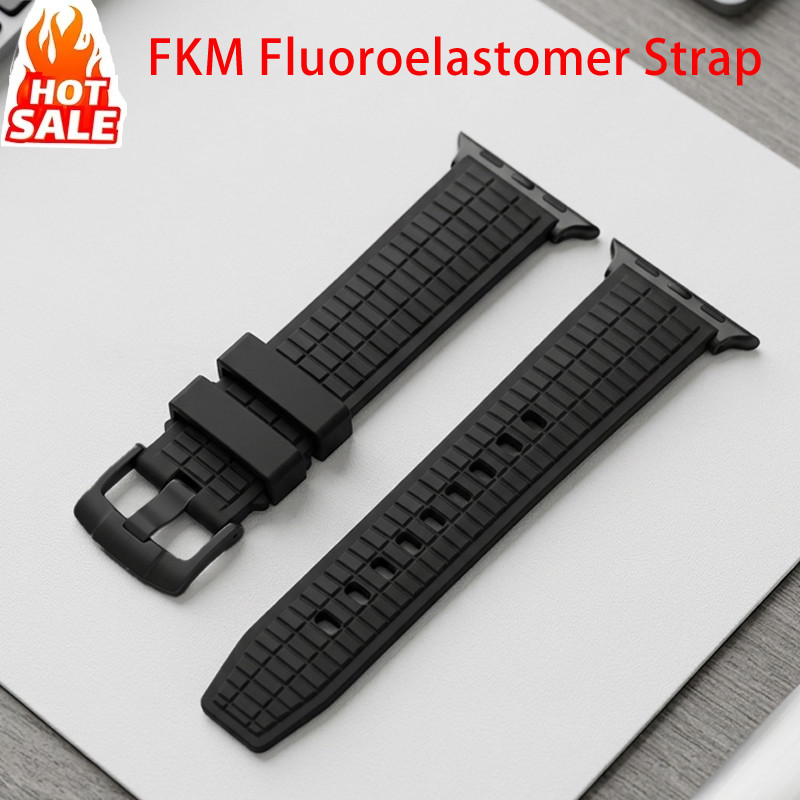 FKM Fluoroelastomer สายกีฬายางสําหรับ Apple Watch Series 11/10 46 มม.42 มม.Ultra 3/2/1 49/45/44/40/41 มม.38 มม.Series 9 8 7 6 SE2 5 4 3