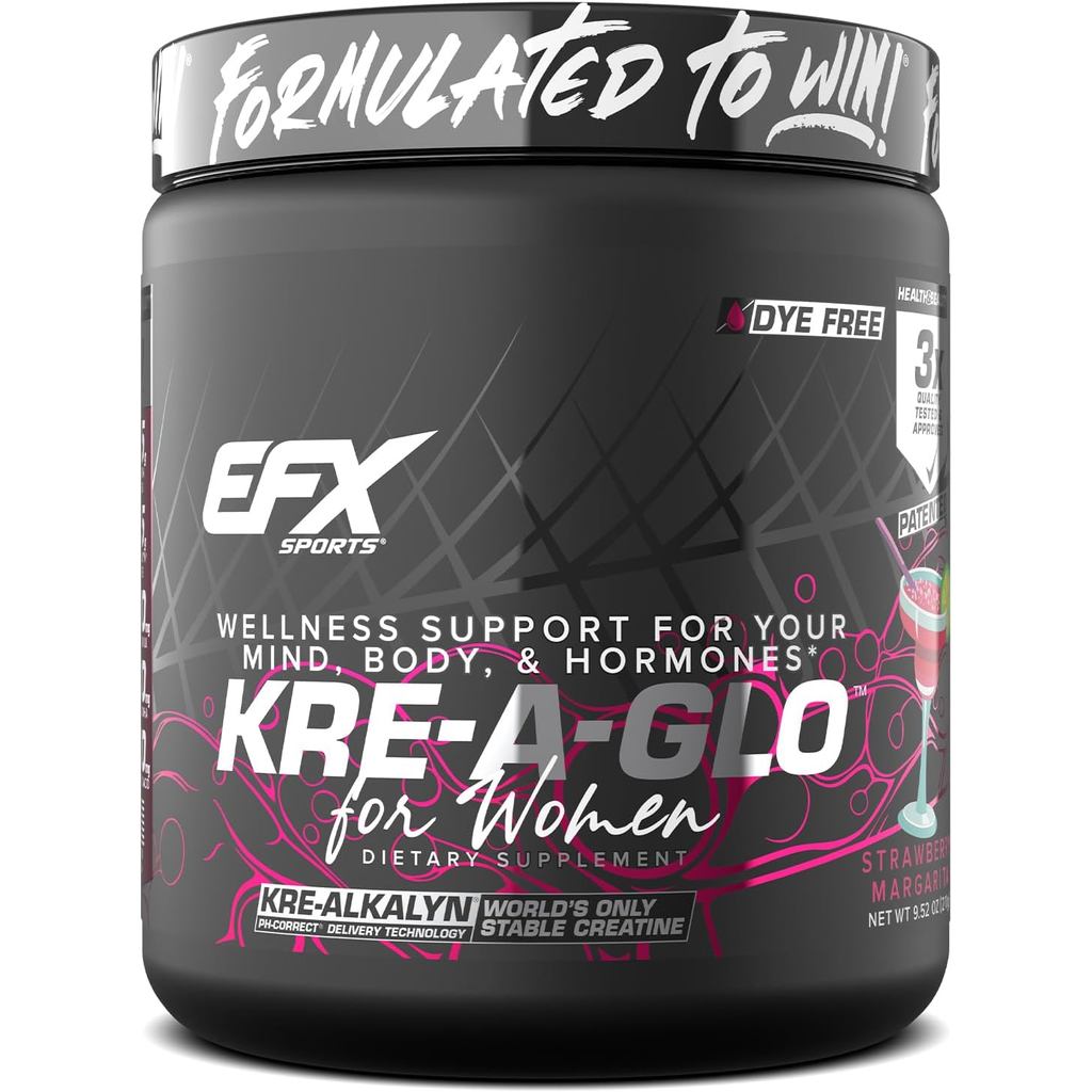 EFX Sports Kre-A-Glo Kre-Alkalyn Creatine สําหรับผู้หญิง | คอลลาเจน 2.5g, ขี้เถ้าวาแกนดา 300 มก., กร