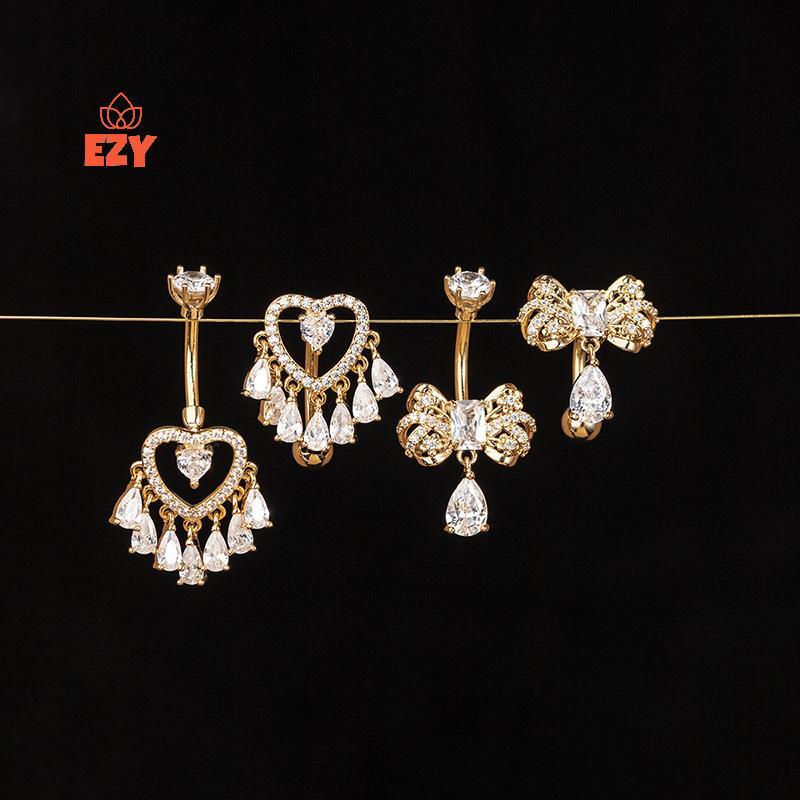 EZY หัวใจโบว์เพทายปุ่มท้องแหวนสะดือเจาะ Rhinestone sels Belly Bar สําหรับผู้หญิงเครื่องประดับใหม่