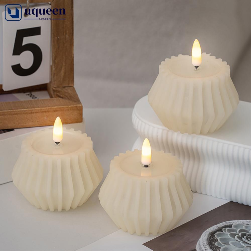 UQUEEN คอลัมน์โรมัน LED เทียนที่สมจริงแสงเปลวไฟริบหรี่แสงอบอุ่นแสงอบอุ่นตกแต่งอารมณ์แสงสําหรับห้องนอ
