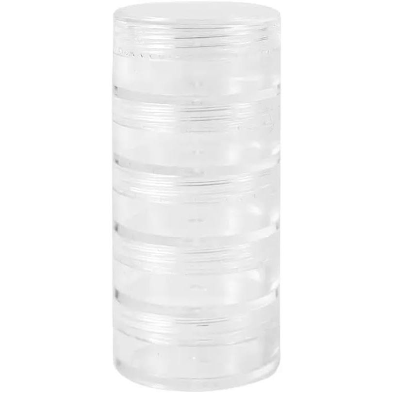 Esowemsn 5 ชิ้น 5 ชั้น Stackable กล่องเก็บเครื่องประดับพลาสติกใสรอบ Jars กล่องเก็บเครื่องสําอาง Art 