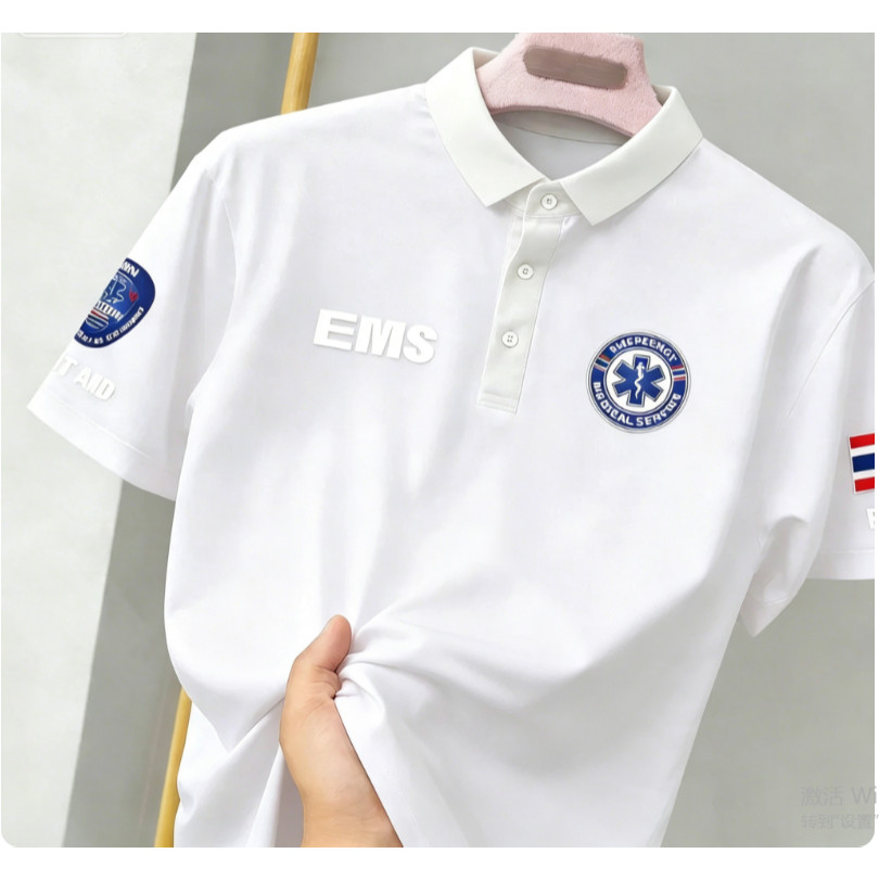 EEMB codเสื้อ กู้ชีพ ems1669 เสื้อโปโลบริการการแพทย์ฉุกเฉิน EMS แขนติดธงไทย ระบายอากาศและทนทาน เสื้อ