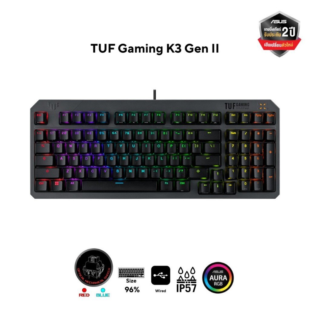 ASUS TUF Gaming K3 Gen II คีย์ TH 97-Keys Optical-Mechanical RGB Switch Gaming Keyboard