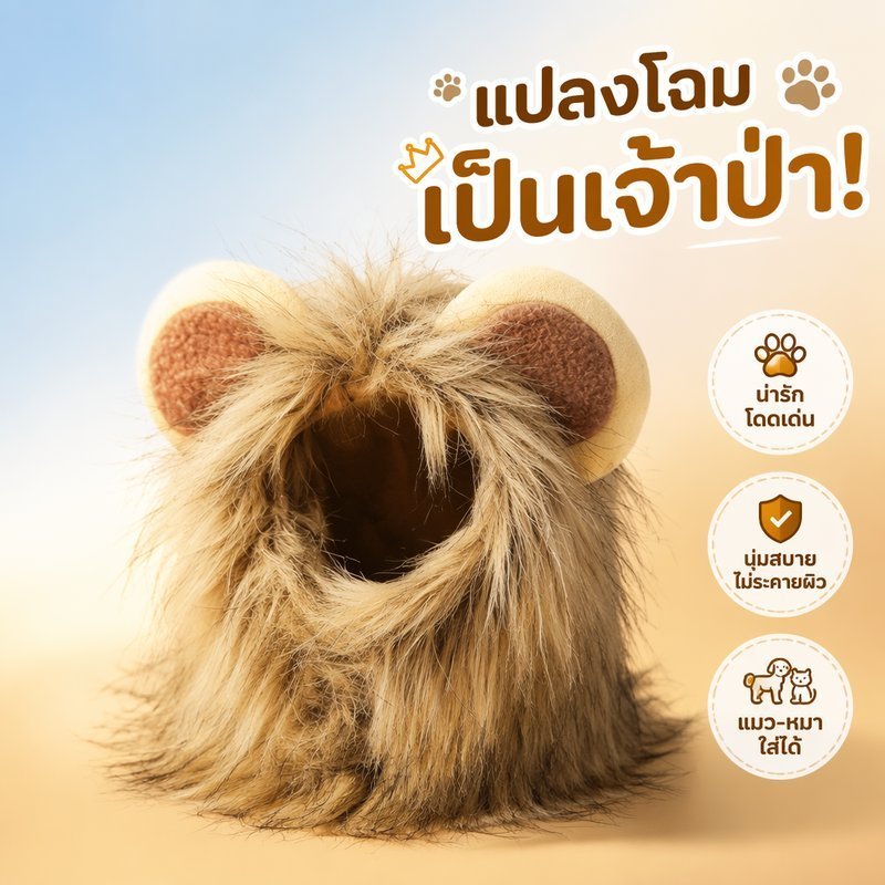 สัตว์เลี้ยงสิงโตแผงหมวกน่ารักตลกเครื่องแต่งกายวิกผมสุนัขขนาดเล็กแมวภาพ พี เชือก ฮาโลวีนสีน้ําตาลนุ่ม