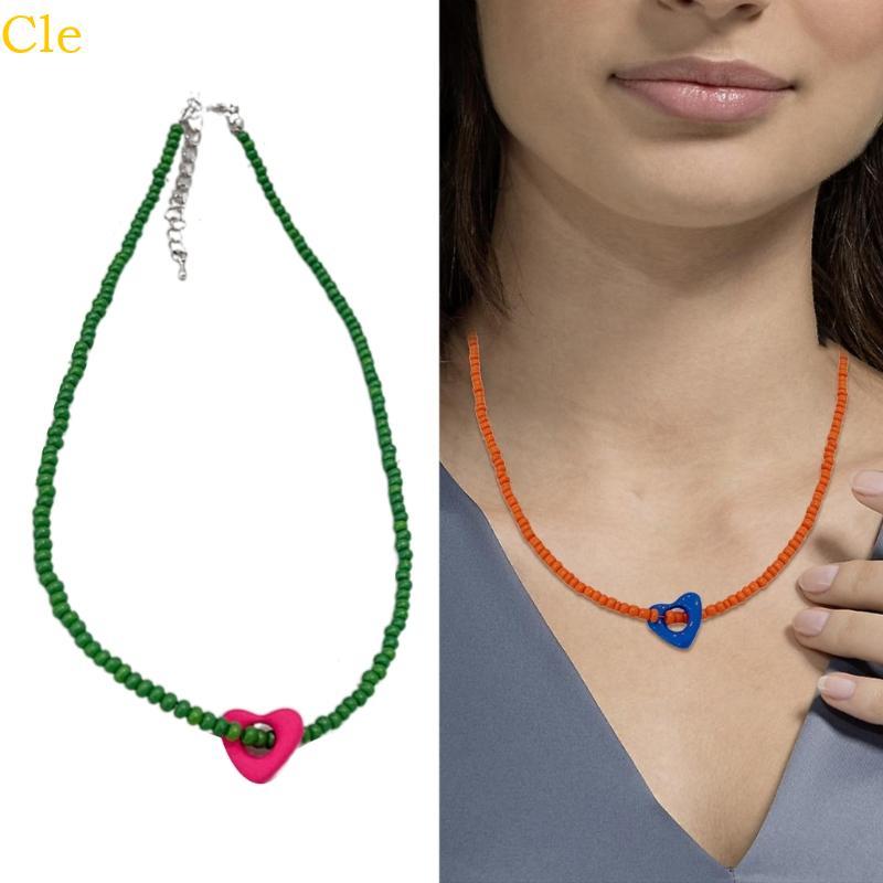 Cle Trendy Candy Color Beaded Necklace Bohemian Beaded Choker Necklace for Girl