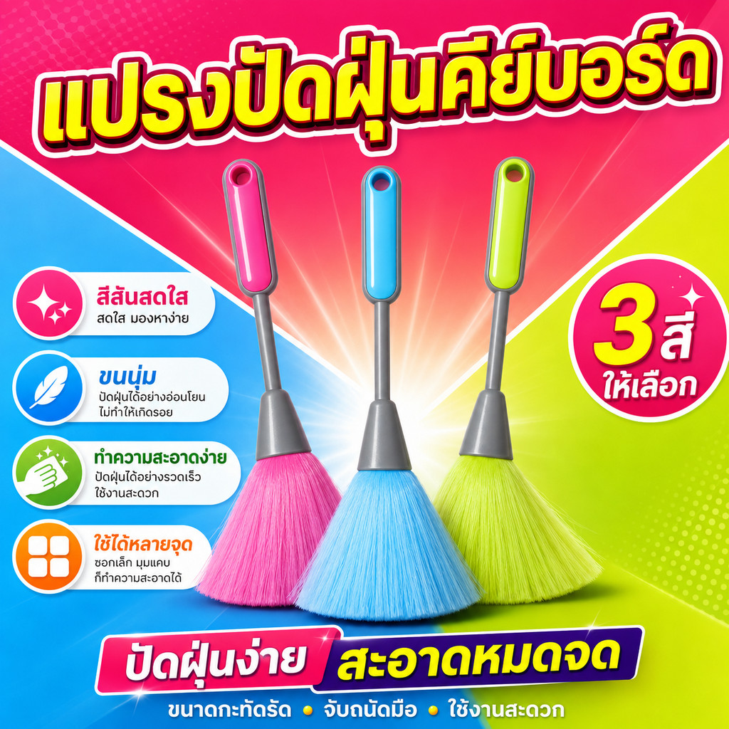 แปรงปัดฝุ่นโต๊ะทำงานขนาดกะทัดรัด ขนแปรงนุ่มไม่ทำลายพื้นผิว เหมาะกับคีย์บอร์ด หนังสือ ชั้นวาง และของตกแต่ง สีพร้อมส่งไทย