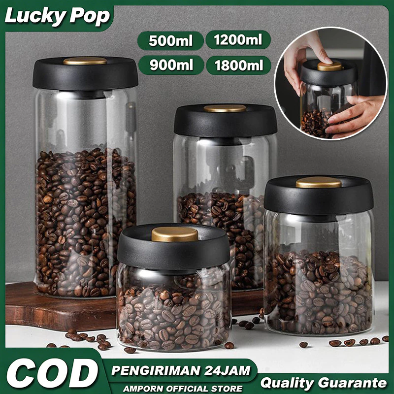โหลแก้วสูญญากาศกันน้ำ ขนาด500ml-1800ml ปิดสนิทอากาศไม่เข้า สำหรับเก็บเมล็ดกาแฟและของแห้งในครัว