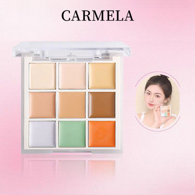 Kedy品⭐CARMELA Nine Color คอนซีลเลอร์มาส์กหน้าจุดสิวตาสีดํา Lasting Brightening Oil Control Face Repa