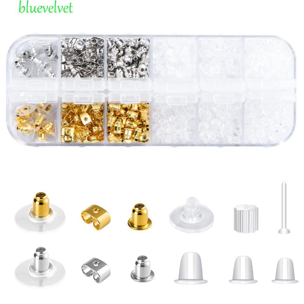 BLUEVELVET 600 ชิ้น/เซ็ต Backs Studs Kit, Anti แพ้ซิลิโคนต่างหูด้านหลัง, อุปกรณ์เสริมต่างหูโลหะอ่อน 12 รูปแบบต่างหู Backings ของขวัญของผู้หญิง