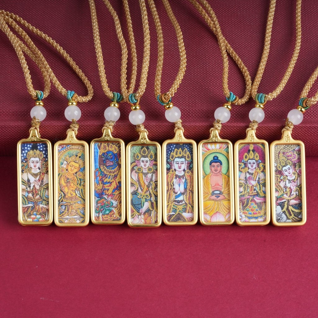 T Tangka จี้ทิเบตมือวาด Amulet Amulet แบบพกพา Samantabhadra พระโพธิสัตว์สีเหลือง God of Wealth Guany
