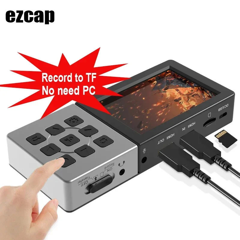 Ezcap 273 การ์ดบันทึกวิดีโอ HDMI HD 1080P 60fps พร้อมหน้าจอ LCD กล่องบันทึกการสตรีมเกมสดพร้อมไมโครโฟ
