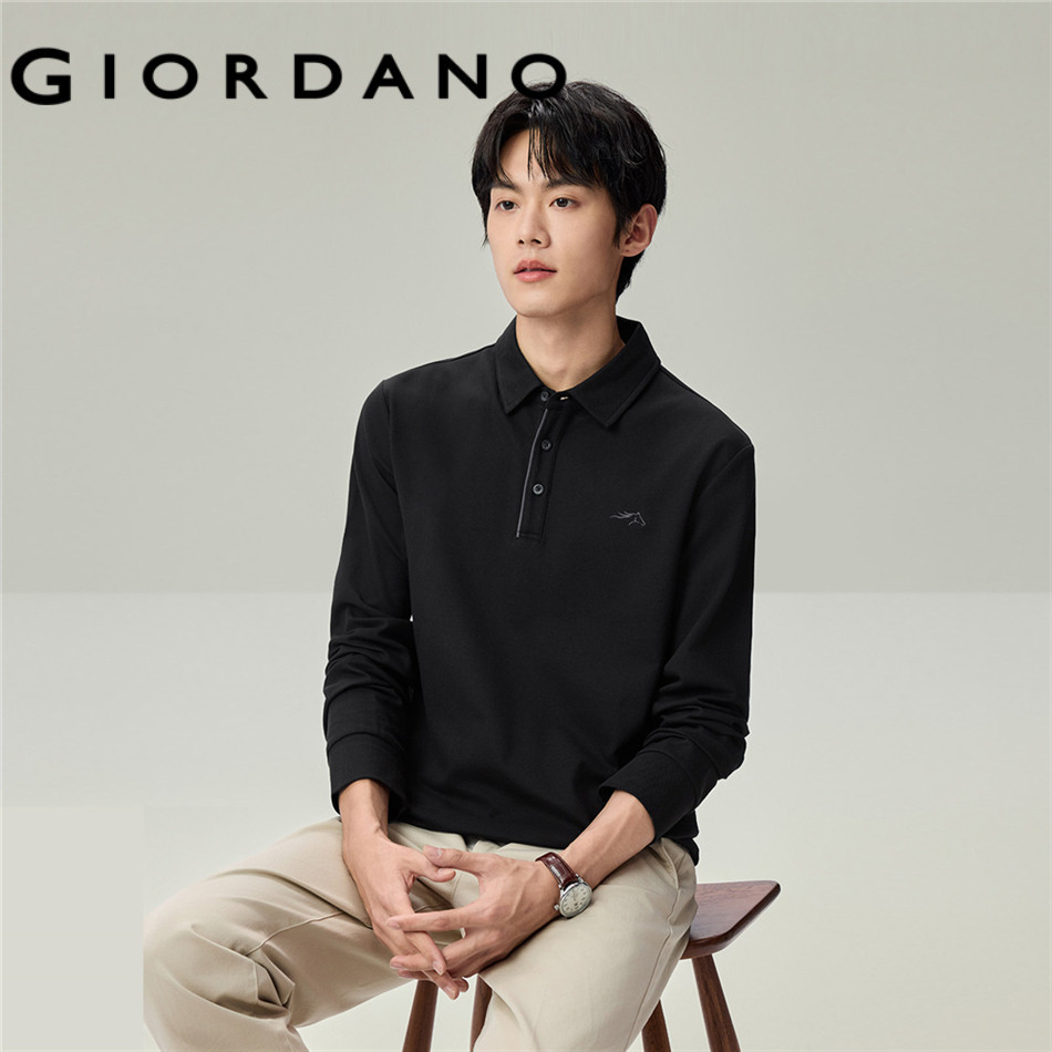 GIORDANO MEN Horse embroidery long sleeve pique polo shirt 13016603