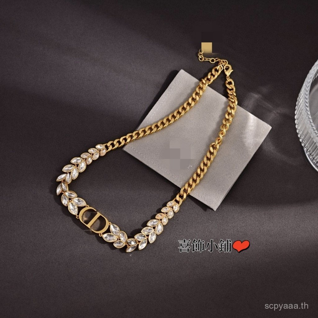 ขายร้อนสไตล์ใหม่ Leaf Crystal Diamond CD สร้อยคอผู้หญิงสั้น Choker O3RS