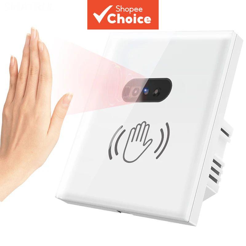 สวิตช์ไฟอัจฉริยะ Axus แผงกระจกเซ็นเซอร์ตรวจจับแสงแบบ IR แบบ EU ไม่ต้องสัมผัส เปิดปิดอัตโนมัติ