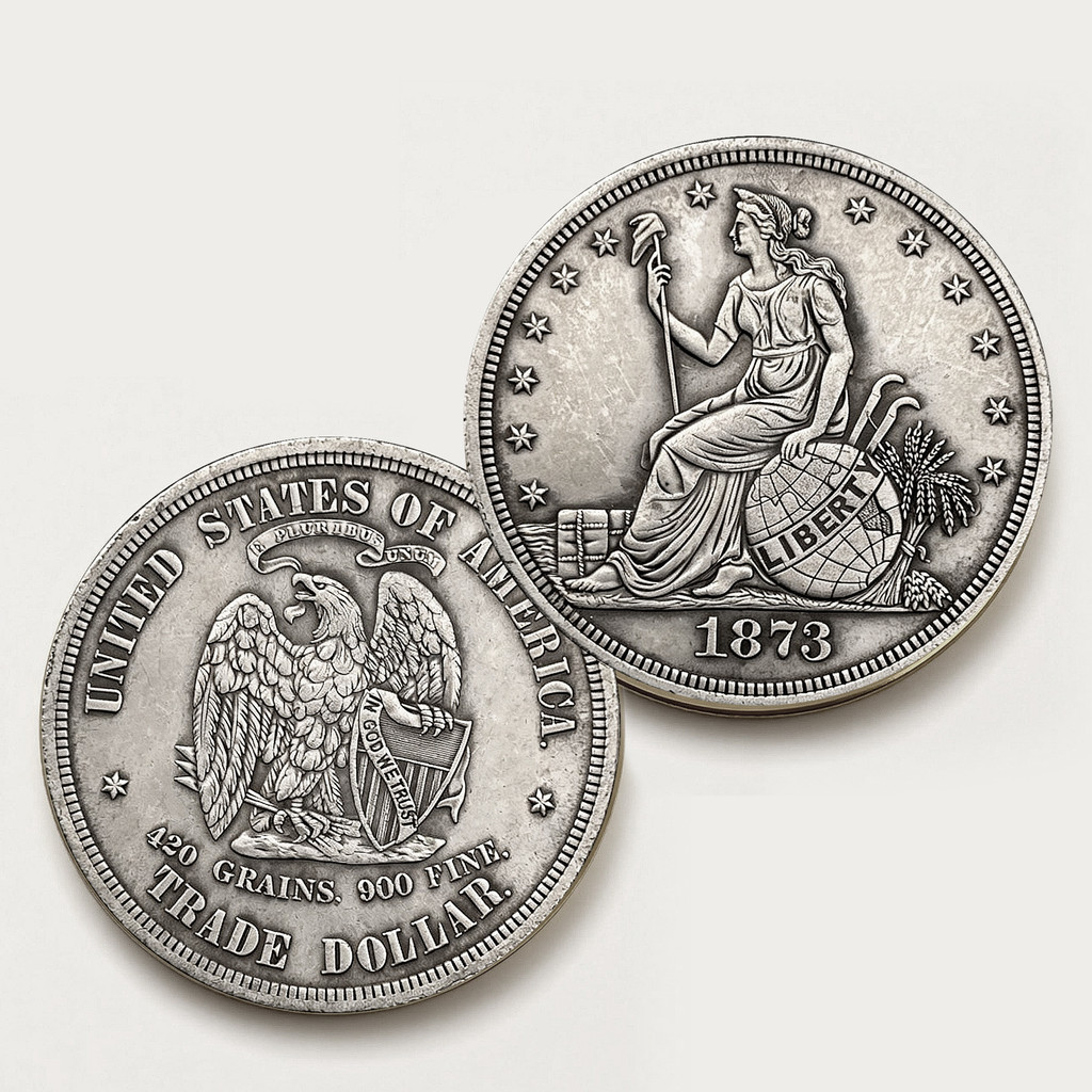 เหรียญทองแดงโบราณ 1873 American Trading Silver Dollar Trade Dollar เหรียญที่ระลึกรูปปั้นเหรียญ Liber