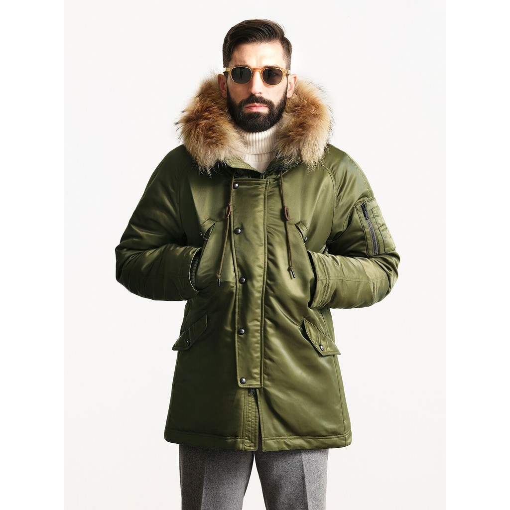 ฤดูใบไม้ร่วงฤดูหนาว Heavy Cold-Proof กันน้ําขนสัตว์ลงเสื้อแจ็คเก็ต N-3B PARKA สีขาว Goose Down Fur P
