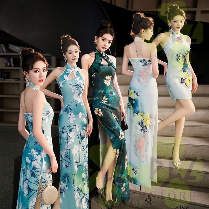 Cheongsam สไตล์ Qipao Plus ขนาดผู้หญิงแขนกุดดอกไม้ Slim Dress Qipao