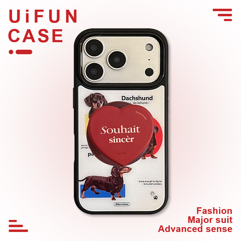 นิตยสารยอดนิยม Dachshund Photo Holder ขาตั้งเคสโทรศัพท์แม่เหล็กเข้ากันได้สําหรับ iPhone 17 Air 16 15 14 Plus 13 12 Pro Max Drop Resistance Anti-Scratch อะคริลิคปกหลัง