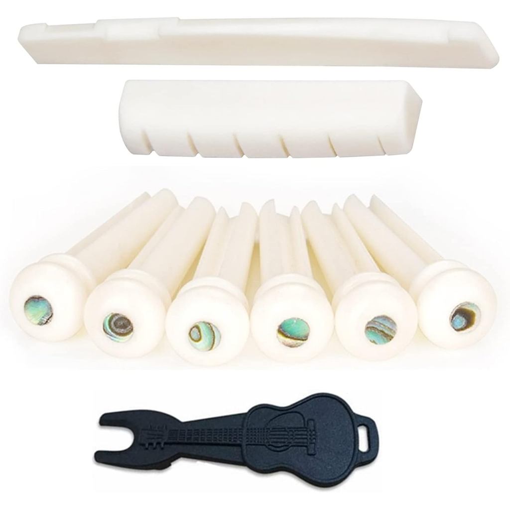 Miwayrer Acoustic Guitar Bone Bridge Saddle Nut 6 ชิ้น Small Abalone Dot Guitar Bridge Pins และ Pins
