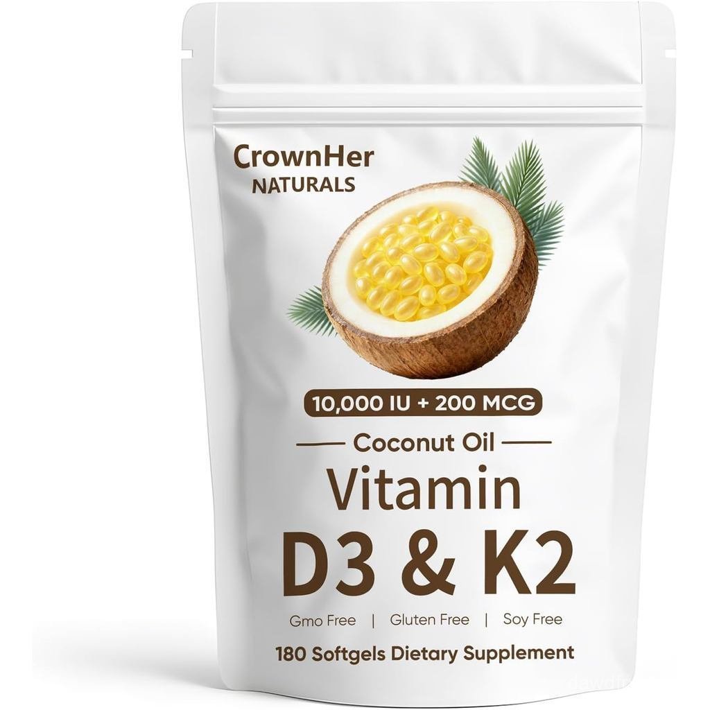CrownHerD3K2,CrownHer วิตามินดี310000IU+K2200MCG,Vitamin D3&K2แคปซูลนิ่มน้ํามันมะพร้าว,ใช้สําหรับภูม