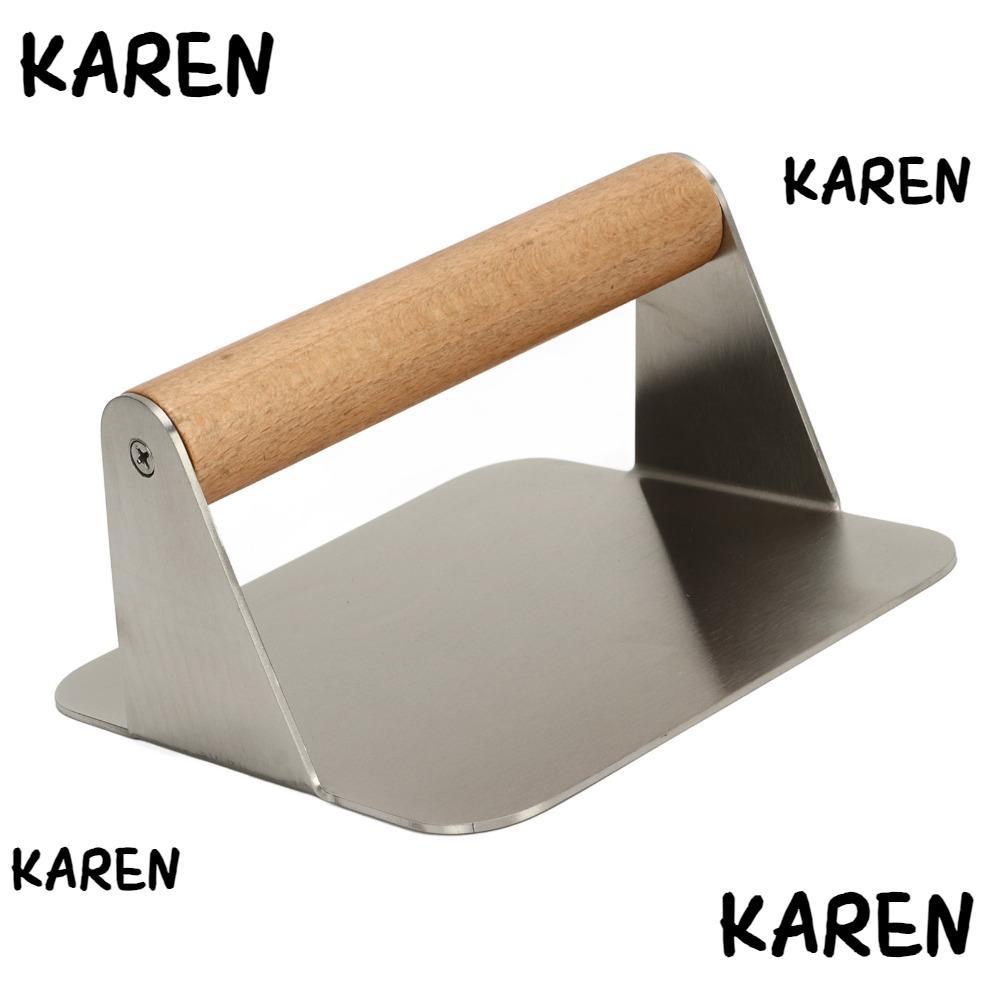 KARENGOODS Burger Smasher, Square Ergonomic Burger Press, ทนทานพร้อมด้ามไม้สแตนเลส Cutlet Press ใช้ใ