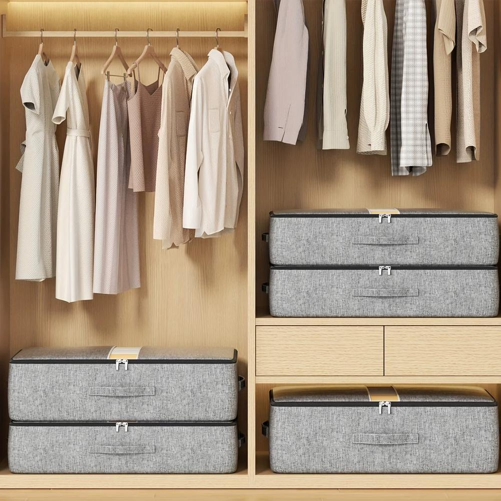 หนาผ้าไม่ทอ Under-bed กล่องเก็บเสื้อผ้ากระเป๋าพับ Organizer ผ้านวมแบน T8j1