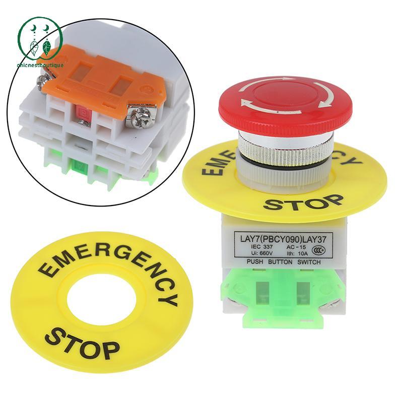 [Chicnest] Mushroom Cap 1NO 1NC DPST สวิตช์ปุ่มกดหยุดฉุกเฉิน AC 660V 10A Switch BU