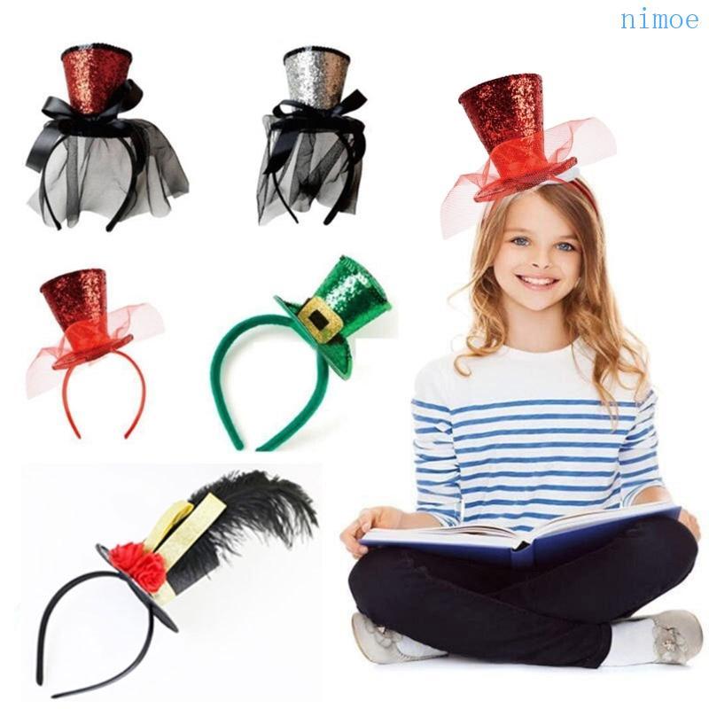 Nio Kids Fascinator หมวกแถบคาดศีรษะอเนกประสงค์ Tophat ผม Hoop สําหรับปาร์ตี้ฮาโลวีน