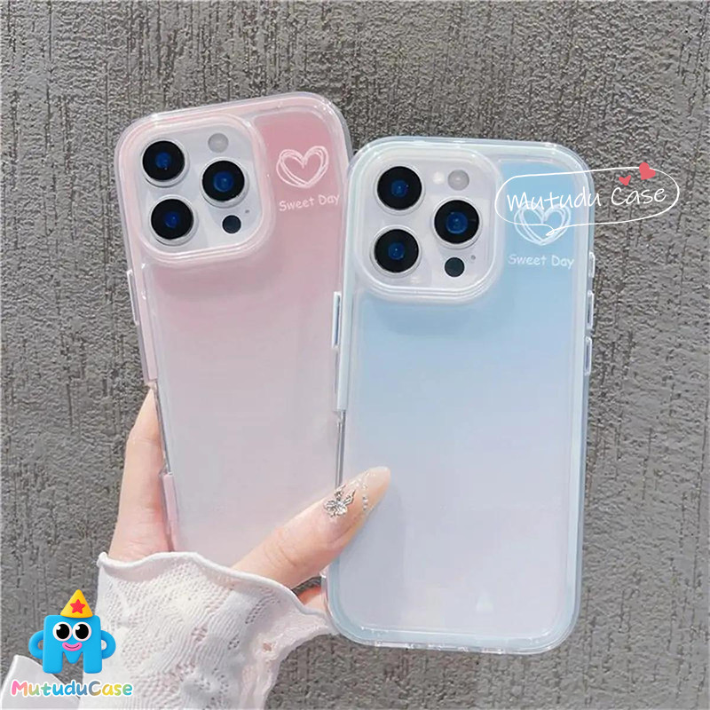 สำหรับ IPhone 16 18 17 15 13 Air 11 12 14 Pro Max XR X 14 15Plusเคสใสไล่โทน 2 in 1 Bumper ลายหัวใจ น่ารักๆ ป้องกันกระแทก
