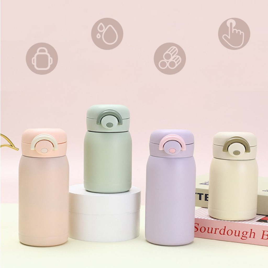 กระบอกน้ำเก็บความร้อน-เย็น สไตล์มินิมอล200ML.  350ML. ดีไซน์น่ารัก พร้อมหูหิ้วพับได้ และตัวล็อคฝากันรั่ว