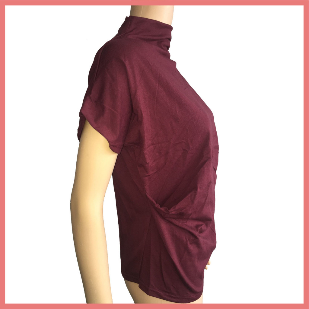 [LPA] Office Lady เสื้อคอเต่าแขนค้างคาวฤดูร้อนสีบริสุทธิ์เสื้อทรงหลวมสําหรับสวมใส่ทุกวัน