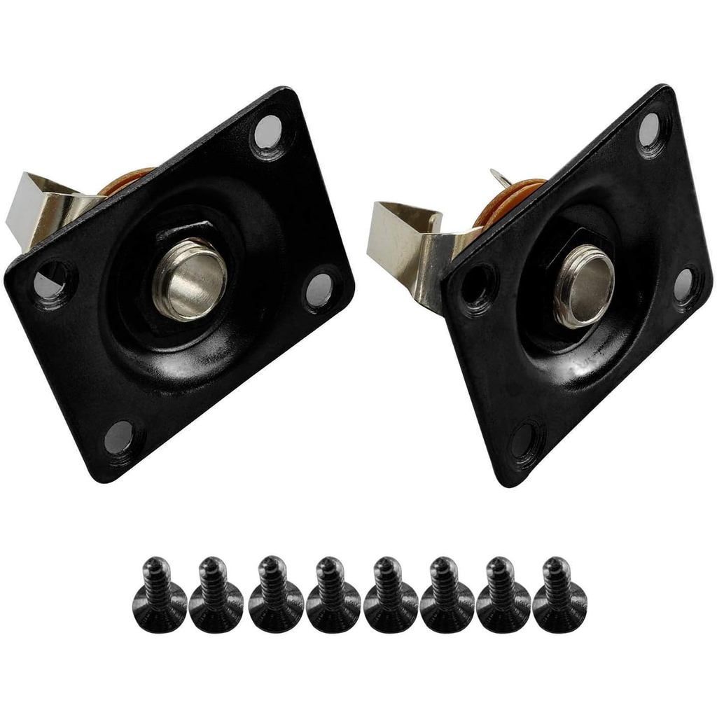 2PCS Square Jack Output Plate Guitar Bass Jack Socket สําหรับชิ้นส่วนกีตาร์ไฟฟ้าและอุปกรณ์เสริมสีดํา