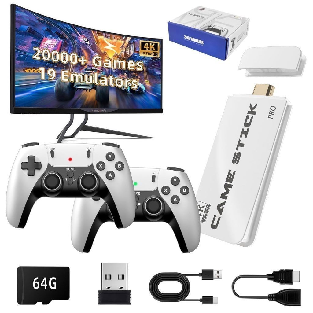 NOVO Video Game Stick M15 Plus 4K 64GB HDMI Combo พร้อมคอนโทรลเลอร์ 2 ตัว, แบบมีสาย + 20 ล้านเกม Mob