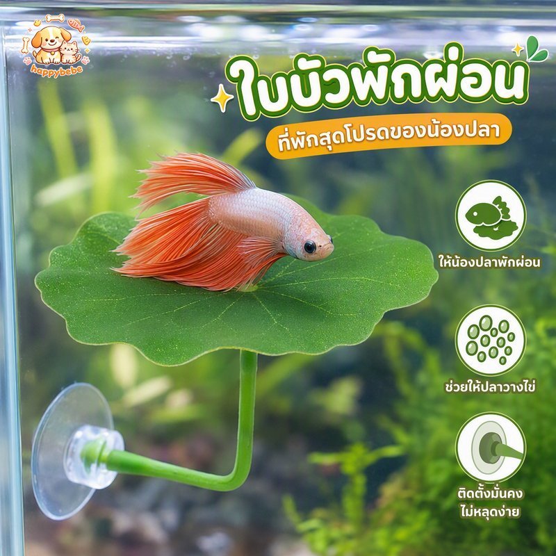 เตียงนอนปลากัด ใบไม้บัวเทียม ตกแต่งตู้ปลา พืชน้ำปลอม ที่วางไข่ ที่หลบซ่อน ปลากัด