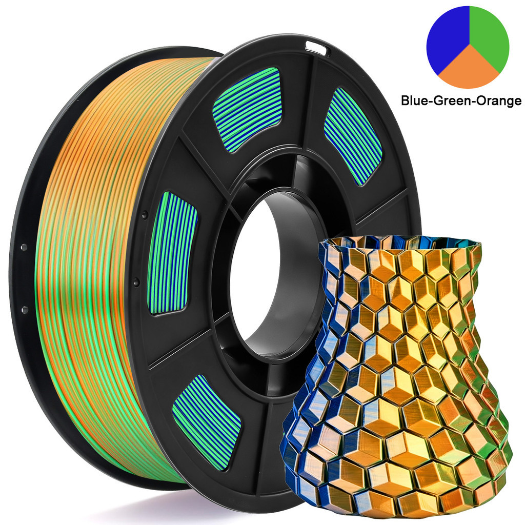 250g Tricolor Silk PLA 3D เครื่องพิมพ์เส้นใย,สีฟ้าสีเขียวสีส้ม,เหมาะสําหรับเครื่องพิมพ์ 3D ส่วนใหญ่