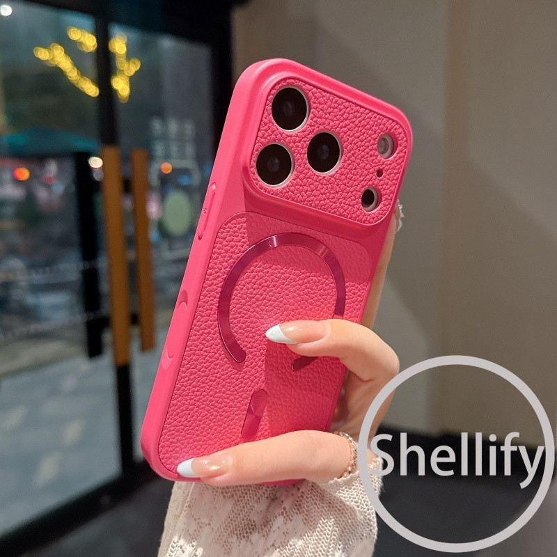 เปลือก หนังลิ้นจี่ลายหน้าต่างขนาดใหญ่ซีดีลายแม่เหล็กเคสโทรศัพท์สีเขียวเหมาะสําหรับ ไอโฟน 11 12 13 14 15 16 17 มือโปร สูงสุด รวมทุกอย่างฝาครอบซิลิโ