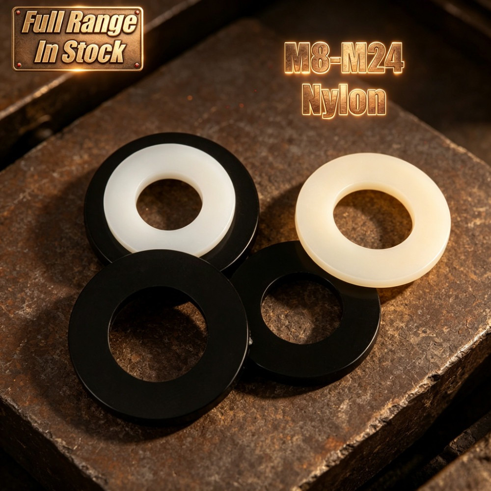 แหวนอีแปะ แหวนรอง น็อตสกรู ไนลอน สีดำ ขาว M8/M10/M12-M24 Flat Washer Nylon Black/White Screw