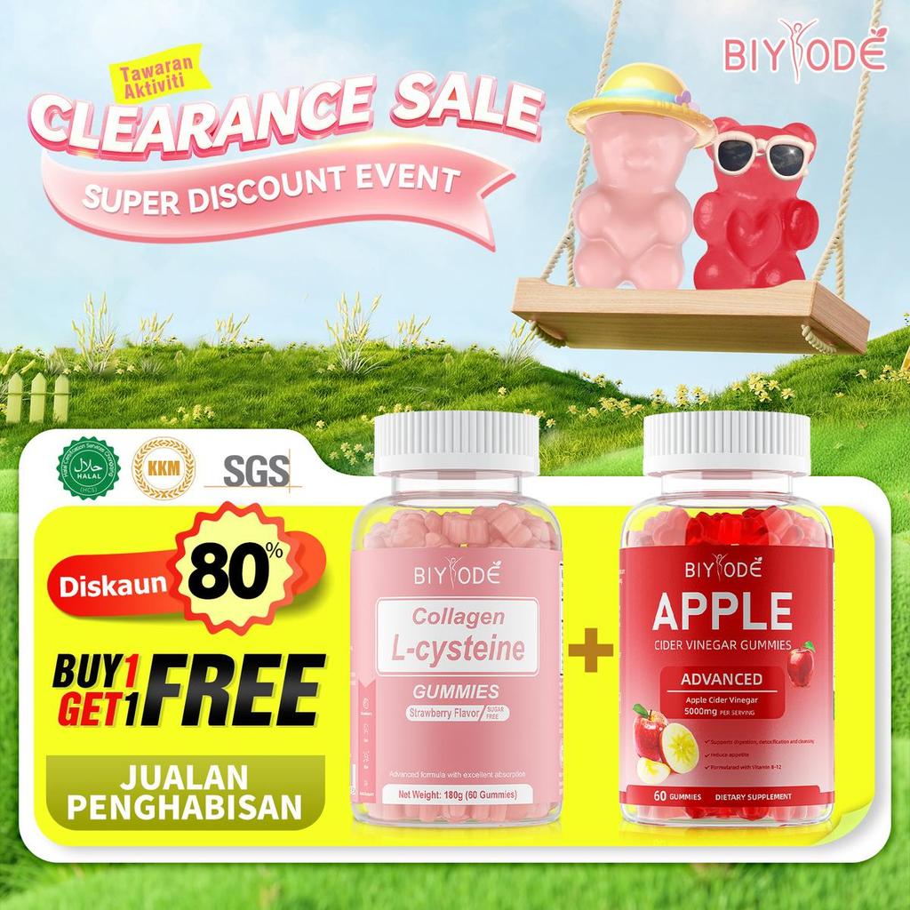 BIYODE BELI 1 PERCUMA 1 - DISAHKAN HALAL  SET  L-CYSTEINE  COLLAGEN GUMMIES & CUKA EPAL  GUMMIES KKM