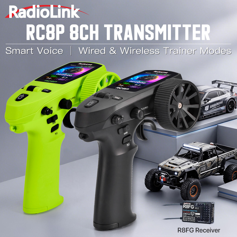 RadioLink RC8P เครื่องส่งสัญญาณ 8-Channel วิทยุเทรนเนอร์โหมดจําลองในตัวเสียงอัจฉริยะพร้อม R8FG Gyro 