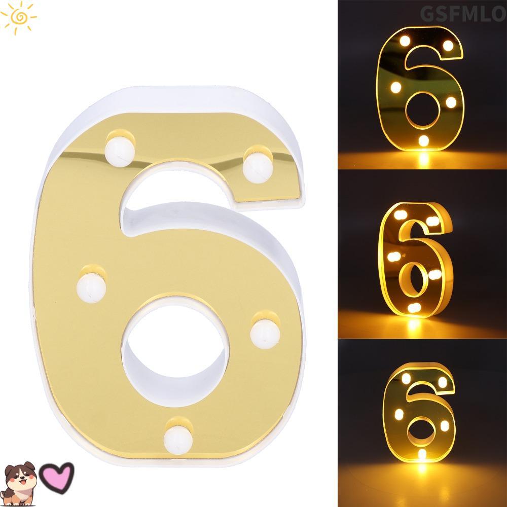 GSFMLO ไฟ LED Number Light, Warm White Light Battery Powered Sign Lamp, Festive 6 LED Gold Number 6 
