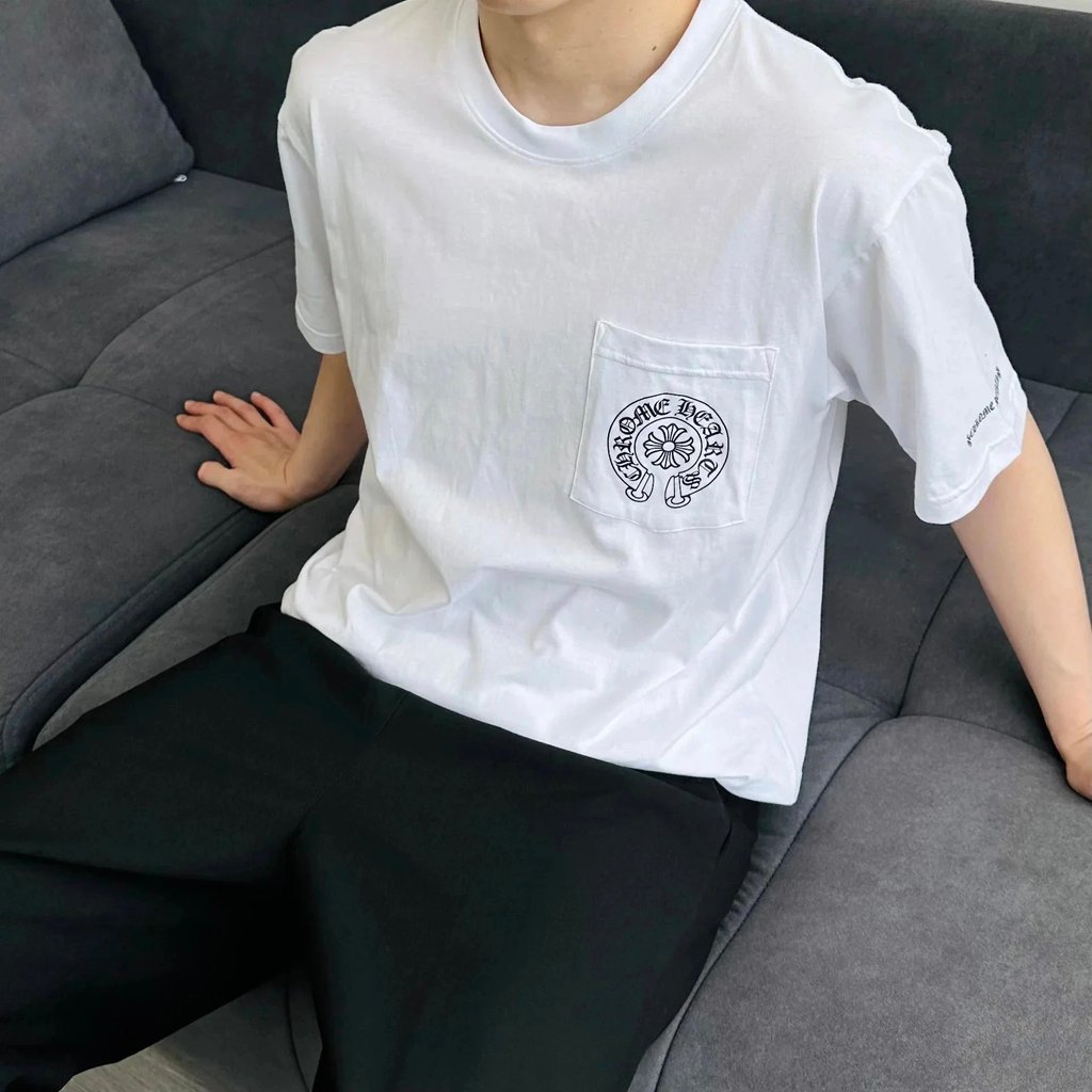 [Global Second Good] Chrome Hearts/Chrome Hearts 2020ss Classic Big Horseshoe พิมพ์แขนสั้นเลื่อนพิมพ