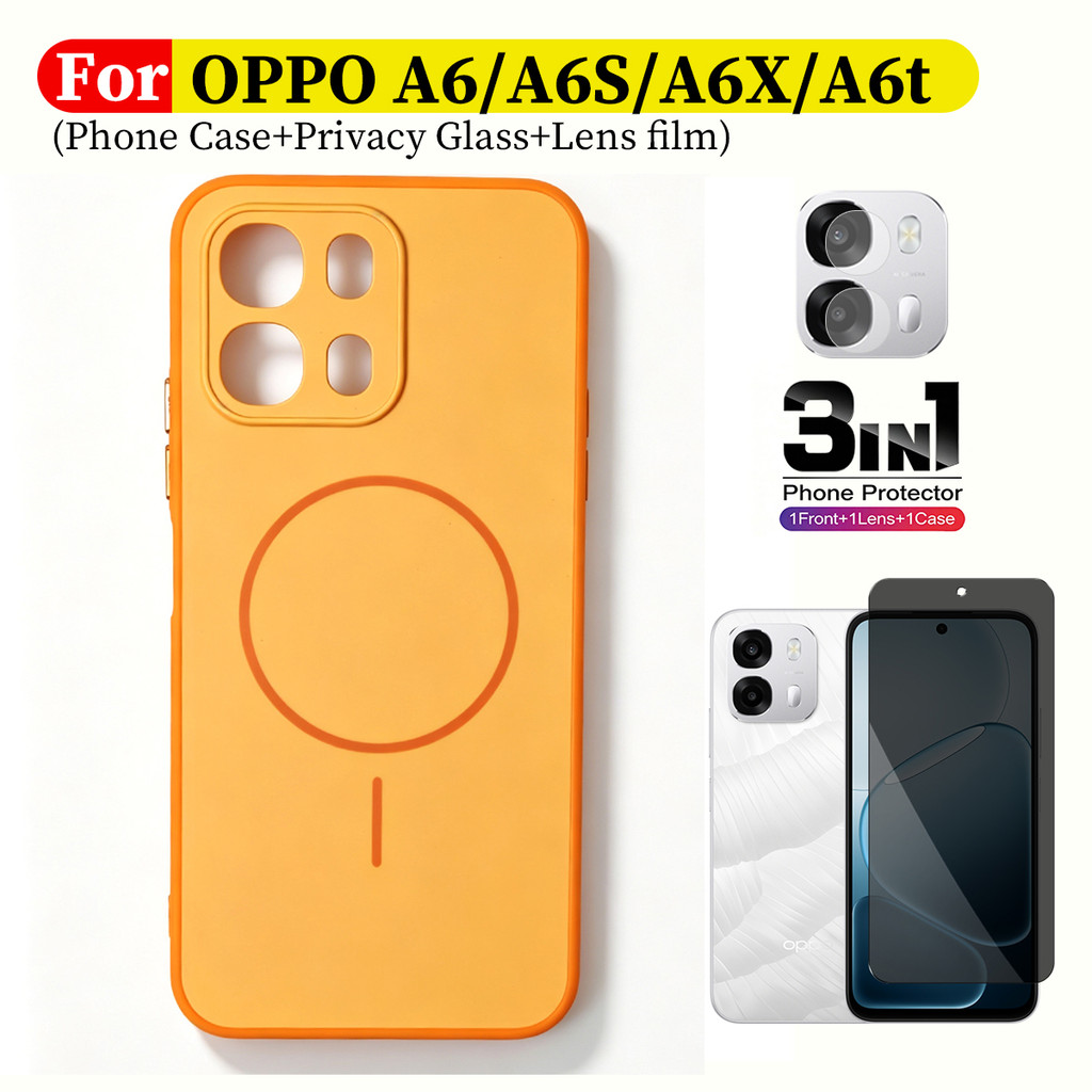 3-in-1 สําหรับ OPPO A6t A6tPro A6 A6x A6s A6C เคสโทรศัพท์ + Anti-spy กระจกนิรภัยป้องกันหน้าจอ + ตัวป้องกันเลนส์กล้อง