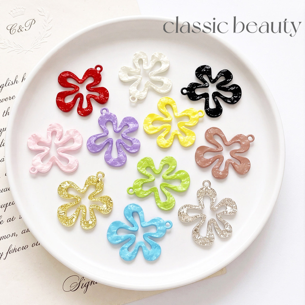 จี้ดอกไม้ 5 กลีบ ฉลุลายไม่สม่ําเสมอ สีสัน DIY อุปกรณ์ทําเครื่องประดับ จี้สร้อยคอ ต่างหู สร้อยข้อมือ 28x25mm