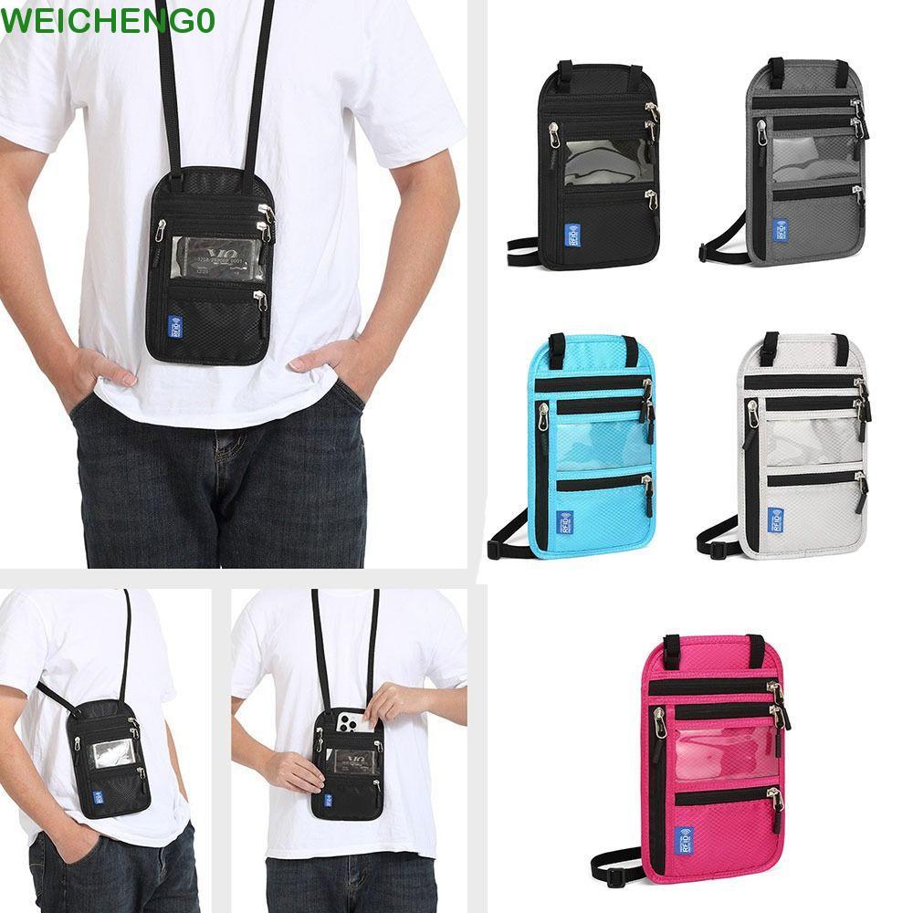 เว่ยเฉิง กระเป๋าหนังสือเดินทาง RFID, RFID ปิดกั้นกันน้ํากระเป๋าสตางค์คอผู้ถือหนังสือเดินทางที่มีสายค